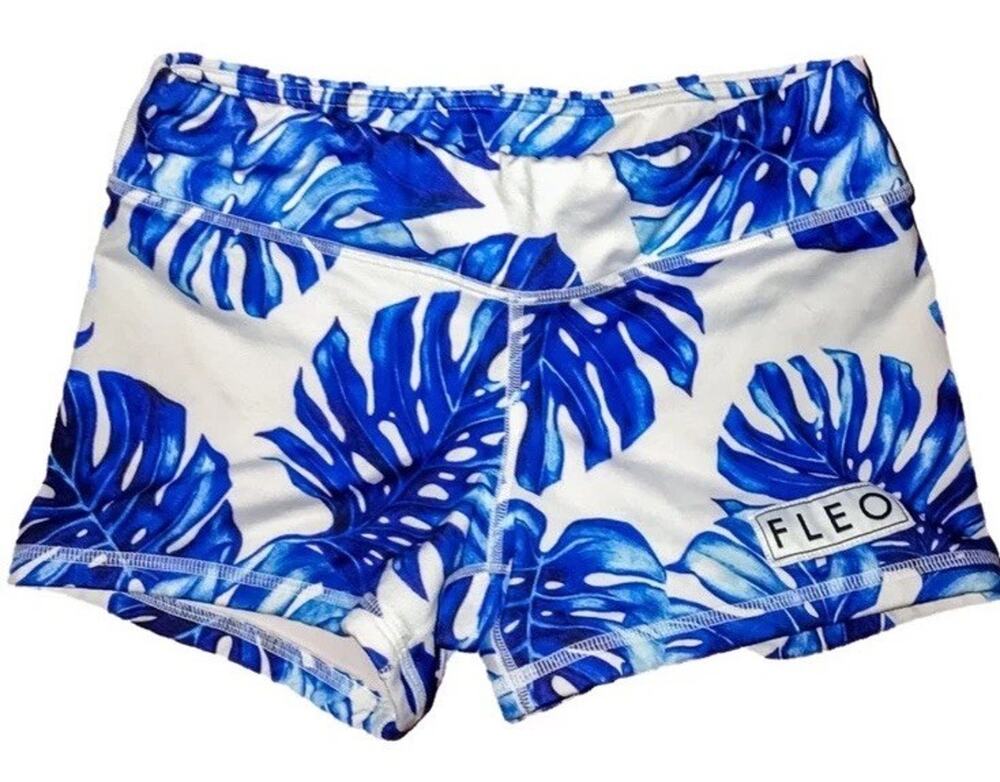 Fleo Blue Monstera Womens Workout Shorts CrossFit size Medium